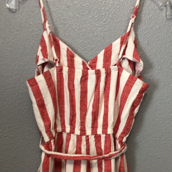 kensie jeans romper Women's M Medium red white striped chevron wide legs linen - Picture 8 of 11